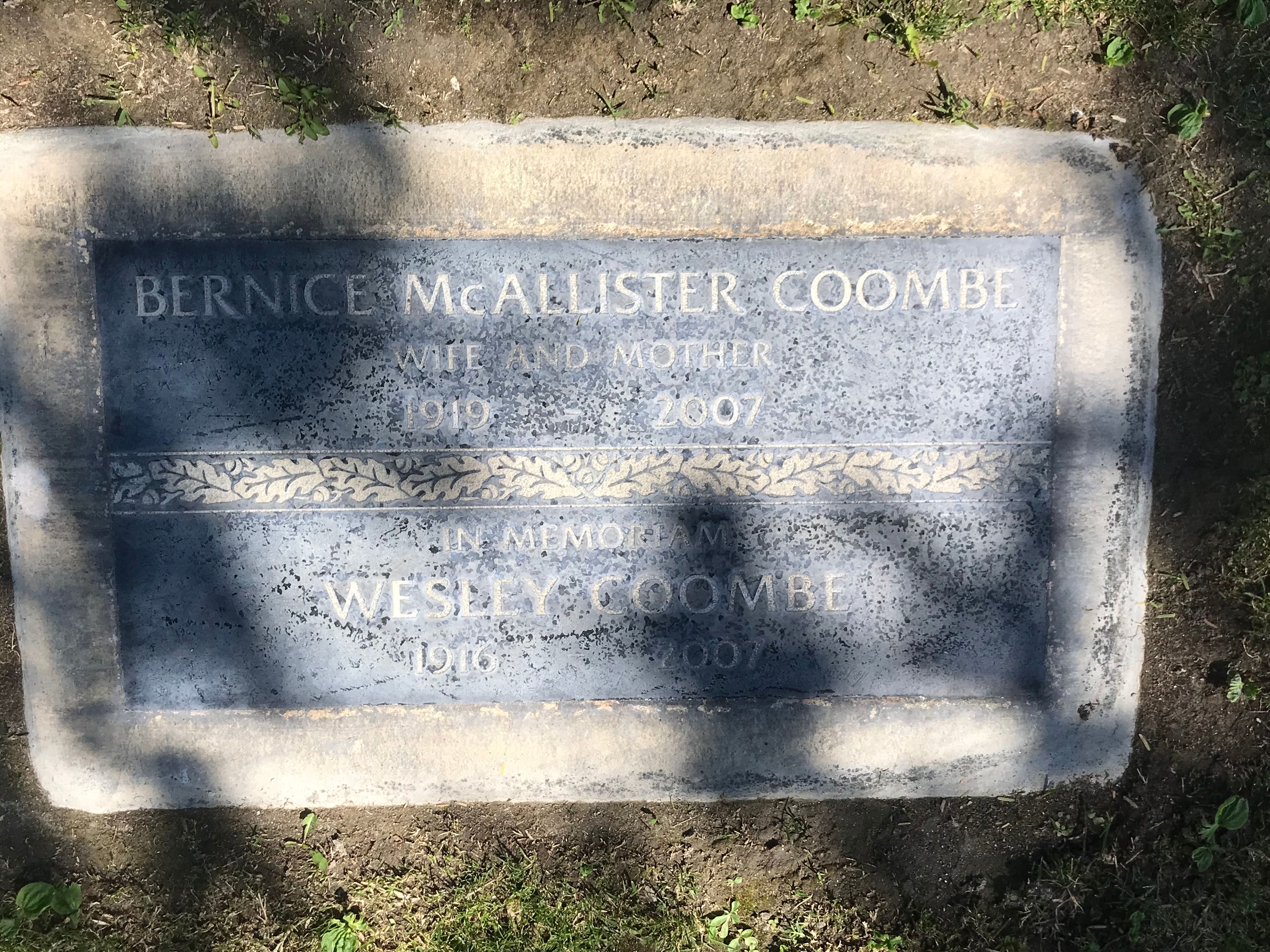 grave of wesley and bernice coombe
