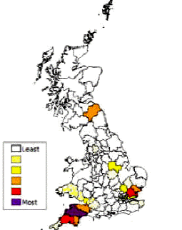 Heards distribution map in1881 UK